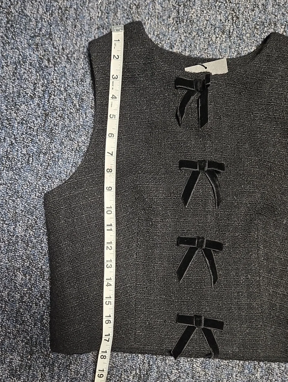NWT J. Crew Ora Tessuti Fabric Black Tweed Crewneck Vest With Velvet Bows Size 6